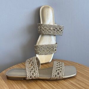 Calvin Klein Women's Braided Double-Strap Slide Sandals in Metallic Gold